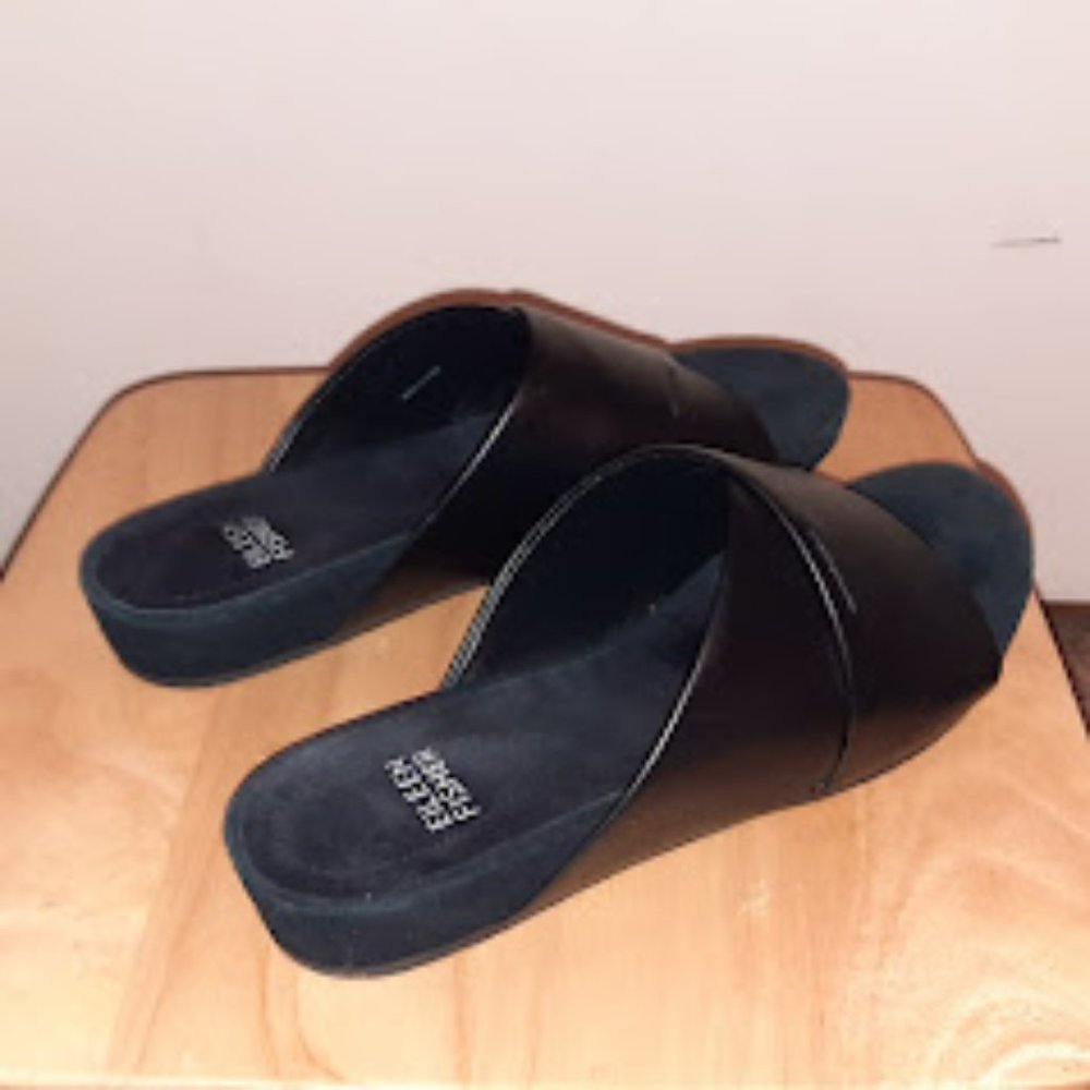 Eileen Fisher Black Hippie Italian Leather Sandals  Size 6 1/2